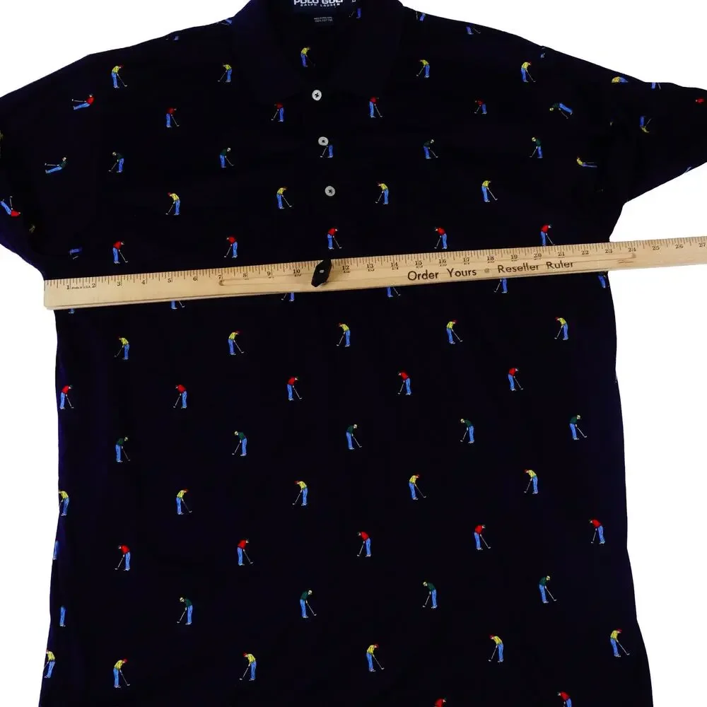 Ralph Lauren Vintage Hong Kong 90s Golfer Geometric Print Golf Polo Shirt Large
